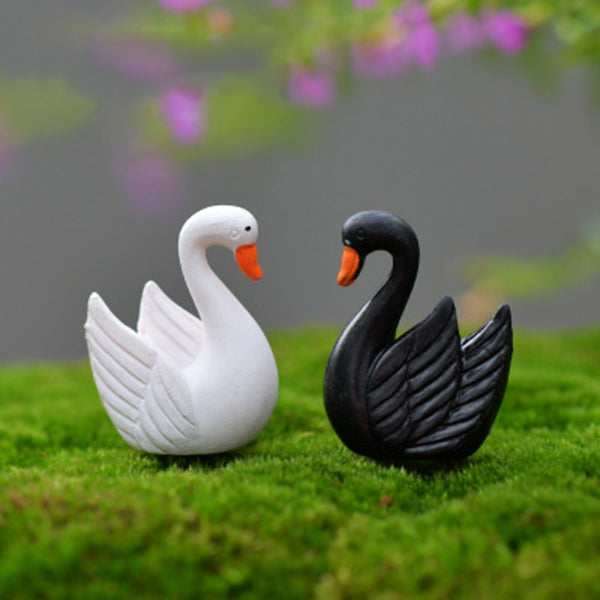 ZOCDOU 2 Pieces Swan Black White Cygnus goose Lake Model Statue Figurine Micro Crafts Ornament Miniatures DIY Home Garden Decor