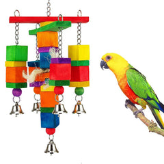 Pet Birds Parrot Swing Toys Climbing Ladder Wooden Colorful Multiple patterns optional and Chewing Hanging Rope Bell Decor