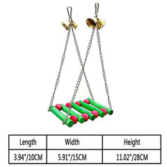 Pet Birds Parrot Swing Toys Climbing Ladder Wooden Colorful Multiple patterns optional and Chewing Hanging Rope Bell Decor