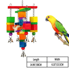 Pet Birds Parrot Swing Toys Climbing Ladder Wooden Colorful Multiple patterns optional and Chewing Hanging Rope Bell Decor