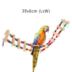 Pet Birds Parrot Swing Toys Climbing Ladder Wooden Colorful Multiple patterns optional and Chewing Hanging Rope Bell Decor