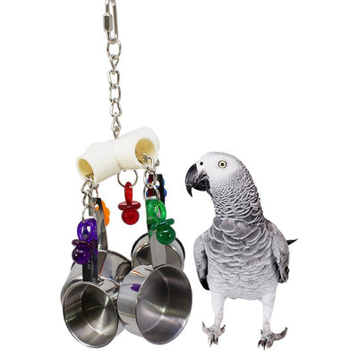 2018 Parrot Toy Stainless Steel 4 pots string Bird Chewing Bite Toys Pet Supplies Acrylic Cage Pendant Decor Bird Supplies