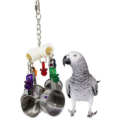 2018 Parrot Toy Stainless Steel 4 pots string Bird Chewing Bite Toys Pet Supplies Acrylic Cage Pendant Decor Bird Supplies