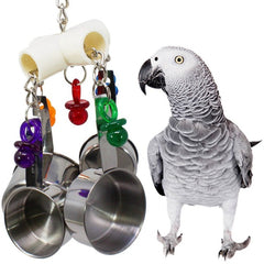 2018 Parrot Toy Stainless Steel 4 pots string Bird Chewing Bite Toys Pet Supplies Acrylic Cage Pendant Decor Bird Supplies