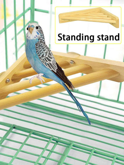 AUGKUN Wood Bird Perch Stand Toy Corner Shelf Laddered Platform Pet Perch Tray For Small Animals Rat Cockatiel Lovebird