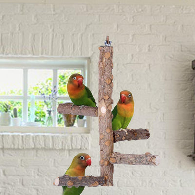 Pet Parrot Stand 4 Layer Stages Toys Natural Wood Rotating Ladder Bird Parakeet Cage Bird Bite Toy Parrot Stand Plateform