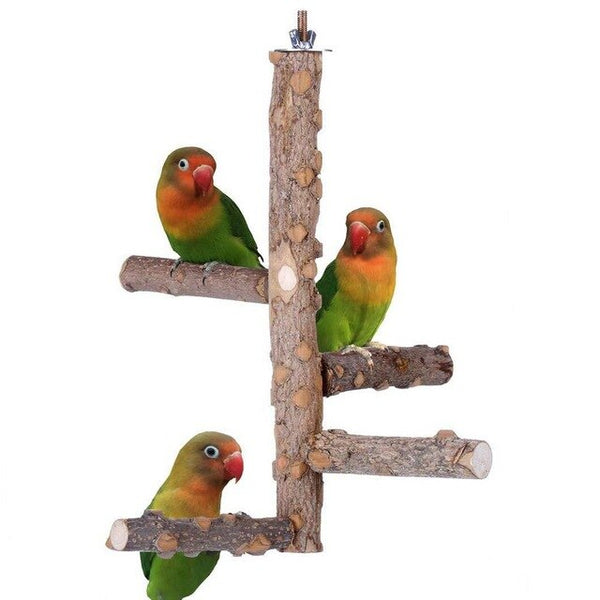 Pet Parrot Stand 4 Layer Stages Toys Natural Wood Rotating Ladder Bird Parakeet Cage Bird Bite Toy Parrot Stand Plateform