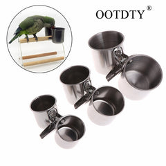 Food Water Feeding Bird Double Cups With Clip Stainless Steel Parrot Cage Stand