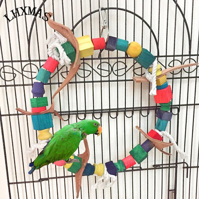 Huge Colorful Wood Bird Toy Parrot Chew Bites Swing Toy Parakeet Cockatiel Budgie Toy T100