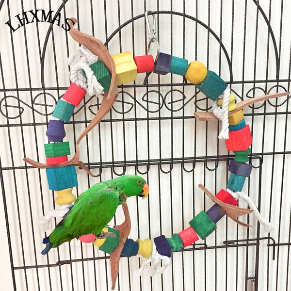 Huge Colorful Wood Bird Toy Parrot Chew Bites Swing Toy Parakeet Cockatiel Budgie Toy T100