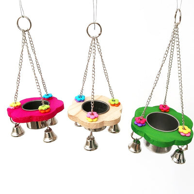Colorful Parrot Toys Suspension Hanging Food Box Pet Bird Feeding Bowl Cage Toy for Parrots Birds Hammock Bell Holder Home Decor