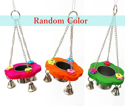 Colorful Parrot Toys Suspension Hanging Food Box Pet Bird Feeding Bowl Cage Toy for Parrots Birds Hammock Bell Holder Home Decor